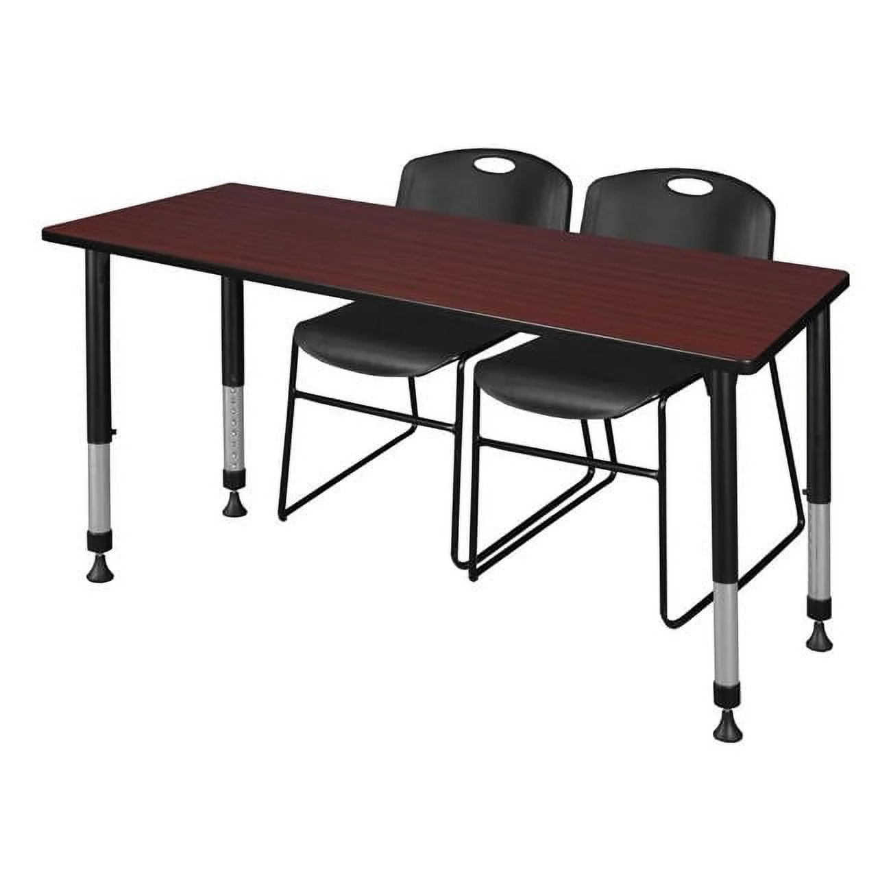 60 x 30 in. Kee Height Adjustable Classroom Table, Mahogany & 2 in. Zeng Stack Chairs - Black