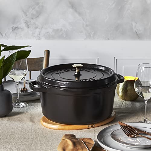 STAUB Cast Iron Dutch Oven 5.5-qt Round Cocotte, Made in France, Serves 5-6, Black Matte