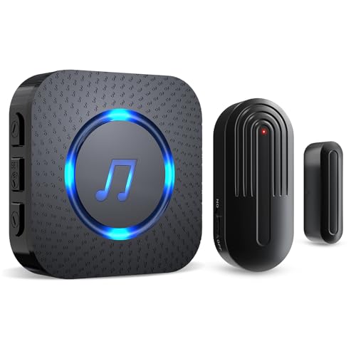 Door Chime,SanJie Wireless Door Sensor Chime When Door Opens,Door Entry Alarm Chime for Business/Home/Kids,500 FT Range,26 Chimes 5 Adjustable Volume Door Ringer Alert 2 Sensors + 1 Receivers