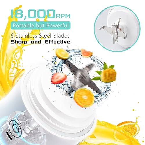Smoothie Blender with 6 Sharp Blades, Rechargeable Personal Blender for Shakes and Smoothies with 600ML Travel Cup and Lid, for Kitchen, Office, Gym, Hiking