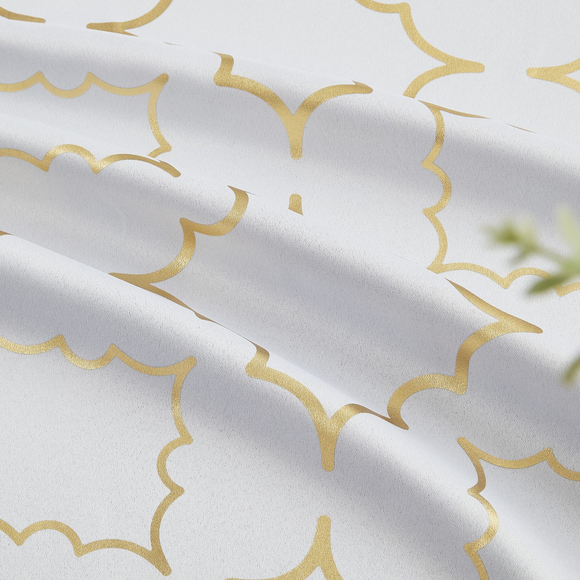 Junvictex White Blackout Window Curtain for Bedroom Living Room Moroccan Silver Foil Metallic Print Curtains Room Darkening Energy Saving Grommet 95% Blackout Drapes,52