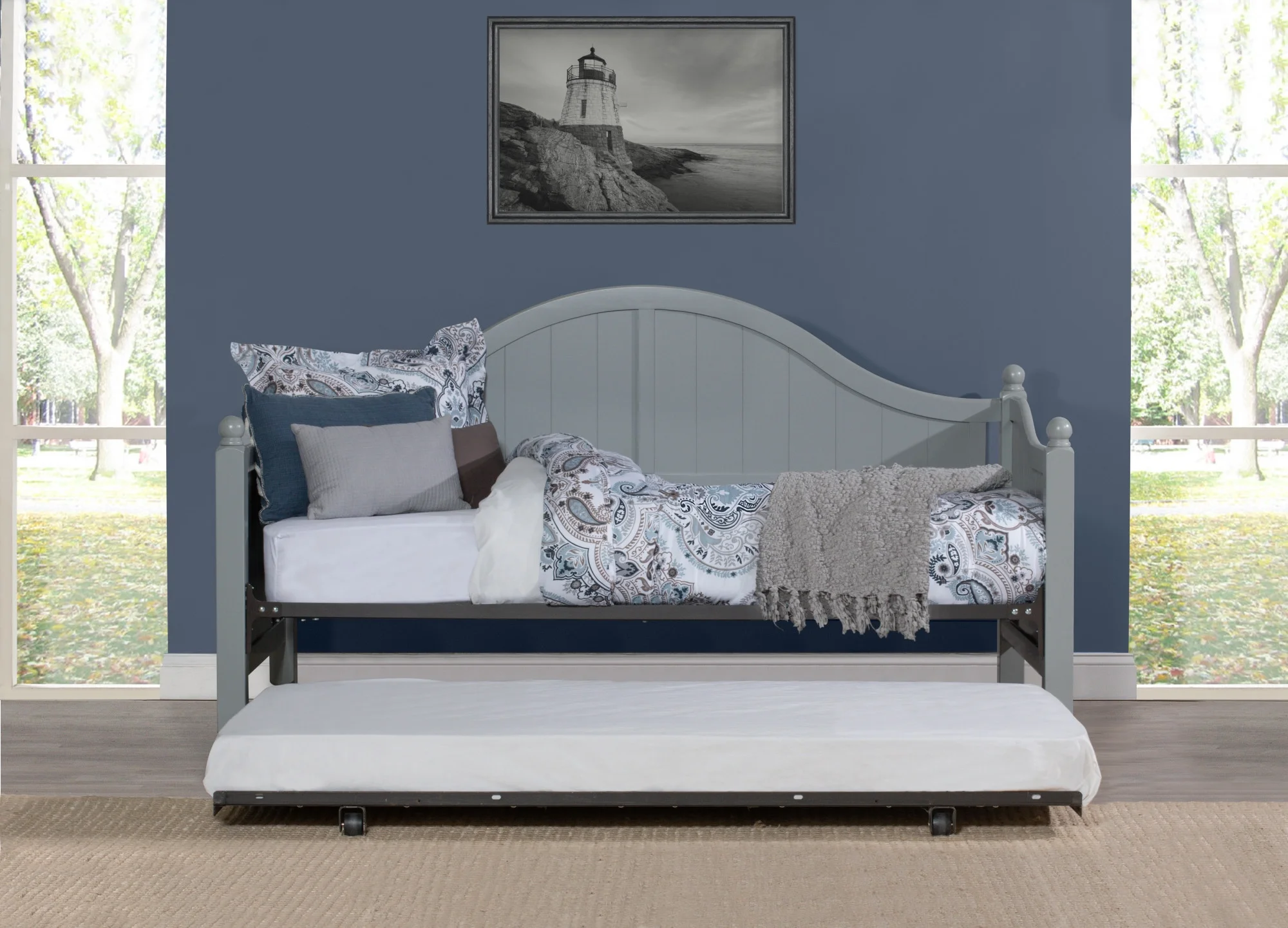Hillsdale Furniture Augusta Wood Daybed with Roll Out Trundle, Gray