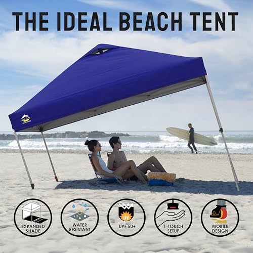 CROWN SHADES 10x10 Pop Up Canopy - Beach Tent with One Push Setup - Easy Outdoor Sun Shade for Events, Parties, Camping - Gazebo with STO-N-Go Cover Bag, Silver Coated Top, White