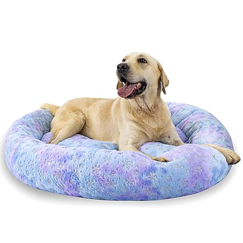 23 Inch Christmas Snowflakes Calming Dog Bed for Small Dogs Cats, Kitty Puppy Round Anti-Anxiety Warm Bed, Soft Cozy Anti-Slip Donut Washable Pet Bed, Fits up to 30 lbs Pets