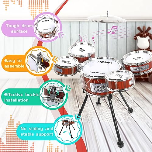 Toy Drum Kit for Kids 3-5 Toddler Rock Drum Set with 5 Drums Musical Instrument Toys for 3 4 5 Year Old Boys Girls Gifts 4-6