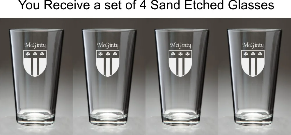 McGinty Irish Coat of Arms Pint Glasses - Set of 4 (Sand Etched)