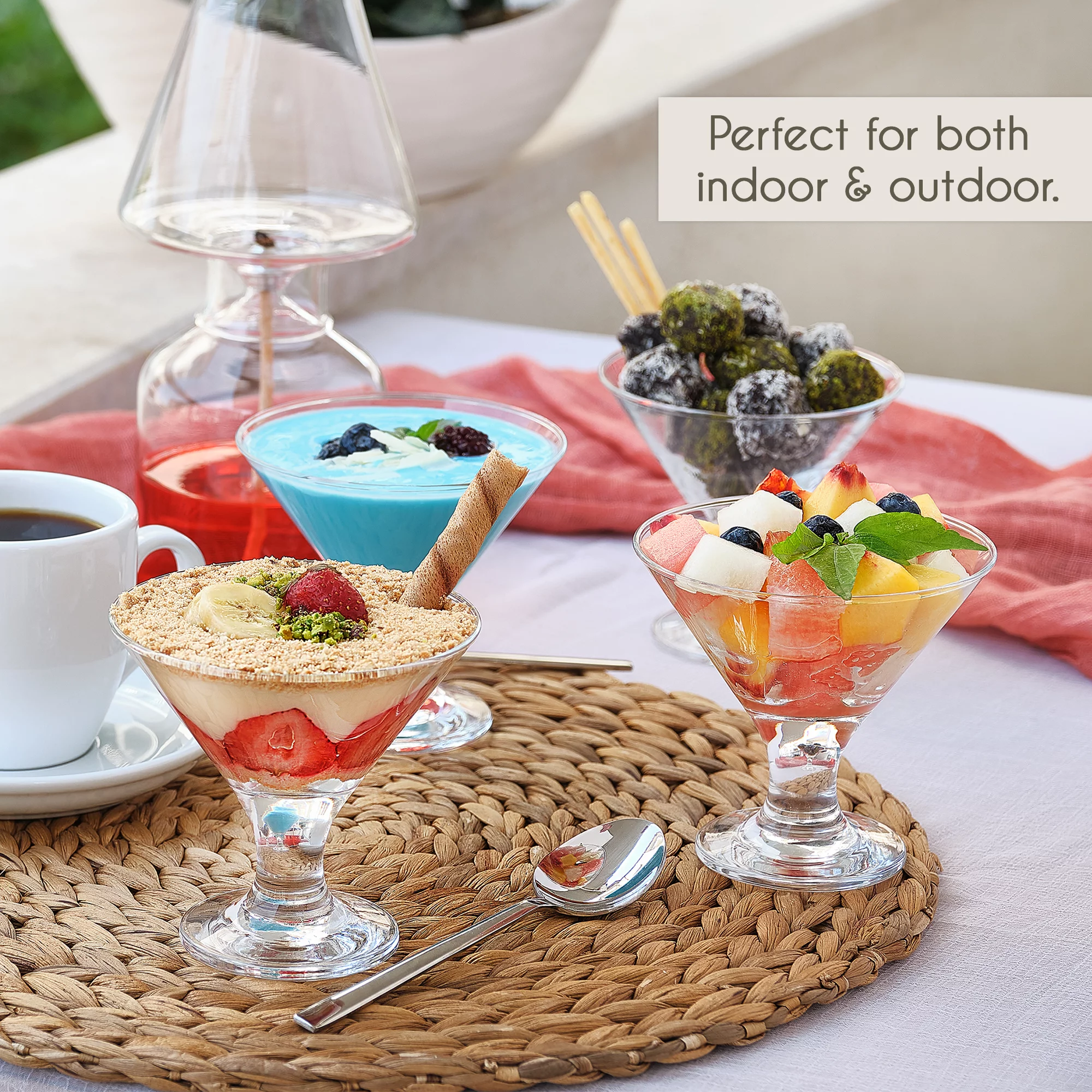 Crystalia Home Small Clear Glass Bowl Set, Dessert, Pudding, Ice Cream, Fruit Serving Cups, Set of 4, 6.25 oz