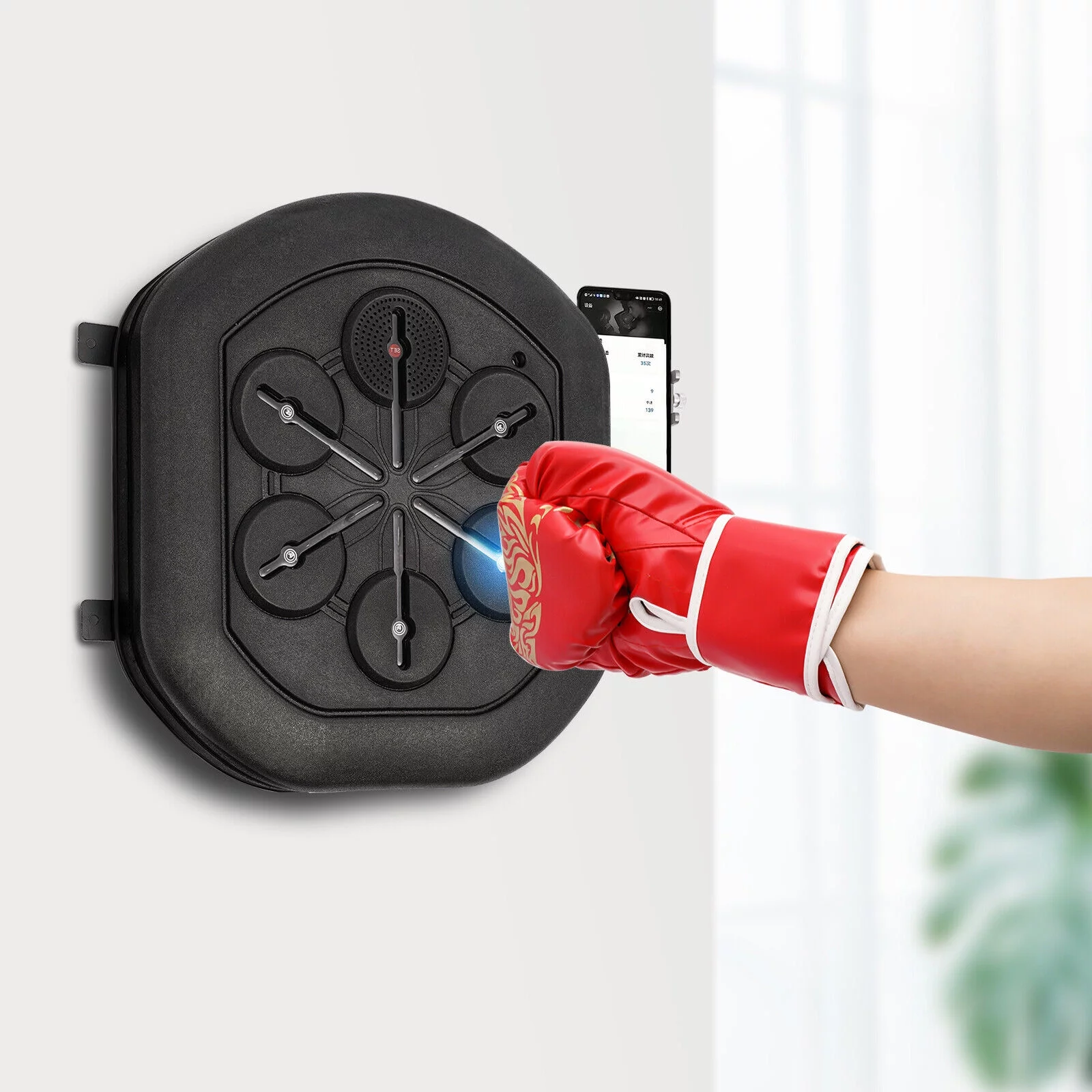 Smart Wall Mounted Music Boxing Machine,Electronic Music Boxing Machine W/ Stand, USB Charging Boxing Equipment W/ Bluetooth LED