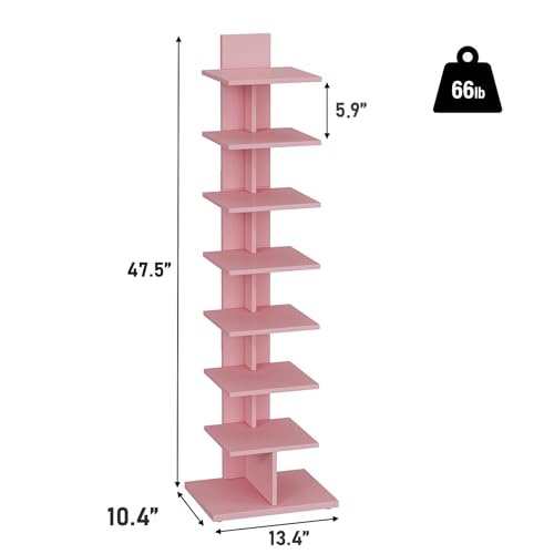 TUTOTAK Vertical Bookshelf, 8-Tier Bookcase, Narrow Spine Book Shelf for Small Space, Corner Standing Shelf for Living Room, Office, Study, Entryway, Black BS06BK008