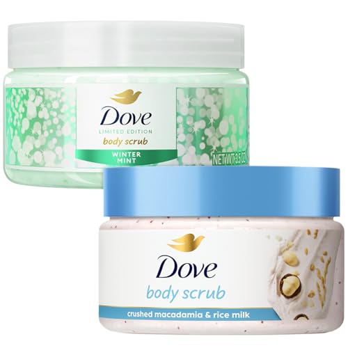 Dove Body Scrub Gift Set Variety 2-Pack – Exfoliating Winter Mint and Crushed Macadamia in Mini Jars, Gifts for Women, 3.5 Oz Ea
