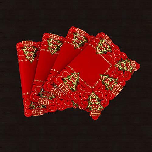 Grelucgo Embroidered Christmas Holiday Holly Tree Table Runner, Dresser Scarf, Rectangular 16 x 72 Inch