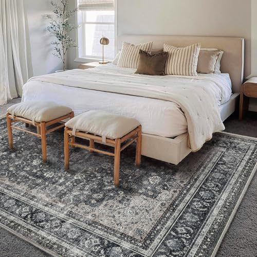 6'x9' Washable Vintage Area Rug Boho Chic Medallion Distressed Design Non-Shedding Easy Care Ideal for High Traffic Areas in Living Room Bedroom Kitchen Office Large Carpet