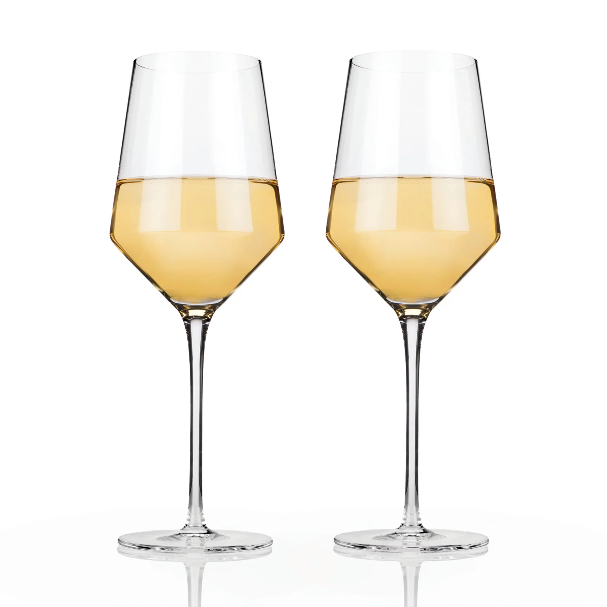 Viski Raye Modern Stemmed Angled Crystal Chardonnay Wine Glasses Set of 2