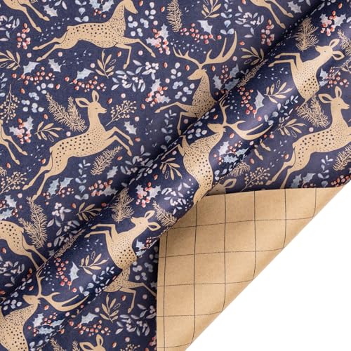 RUSPEPA Christmas Kraft Wrapping Paper - Owl, Reindeer, Christmas Ball and Text Design - 4 Rolls - 30 inches x 10 feet per Roll