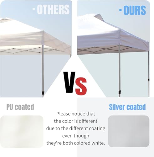 CROWN SHADES 10x10 Pop Up Canopy - Beach Tent with One Push Setup - Easy Outdoor Sun Shade for Events, Parties, Camping - Gazebo with STO-N-Go Cover Bag, Silver Coated Top, White