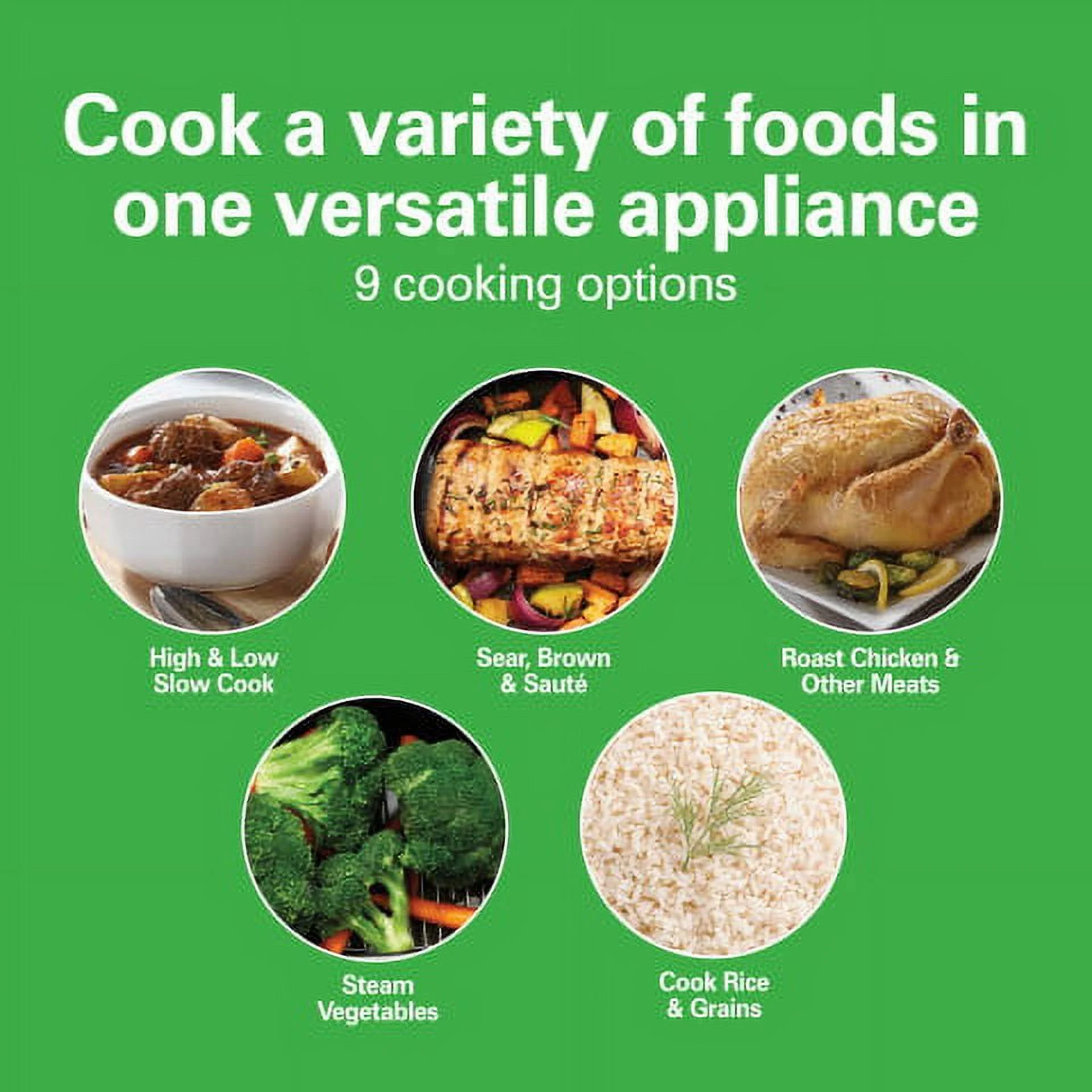 Hamilton Beach 9-in-1 Multicooker, 6 Quart Capacity, Slow Cooker, Sauté, Sear, Steam, Rice, Nonstick, Stainless Steel, 33065