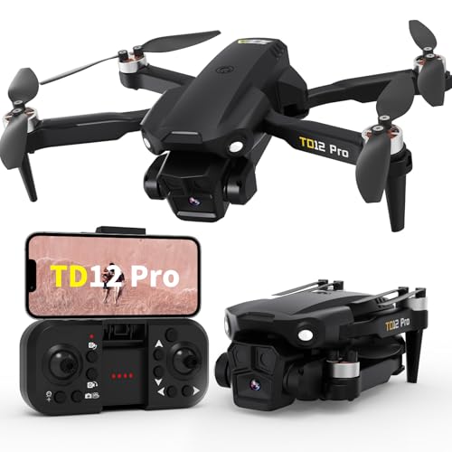 TD12Pro Drones with Camera Brushless Motor Drone for Beginners 4K HD Camera Level 3 Wind Resistance 90° Electrically Adjustable Foldable FPV Mini Drone with Carrying Case