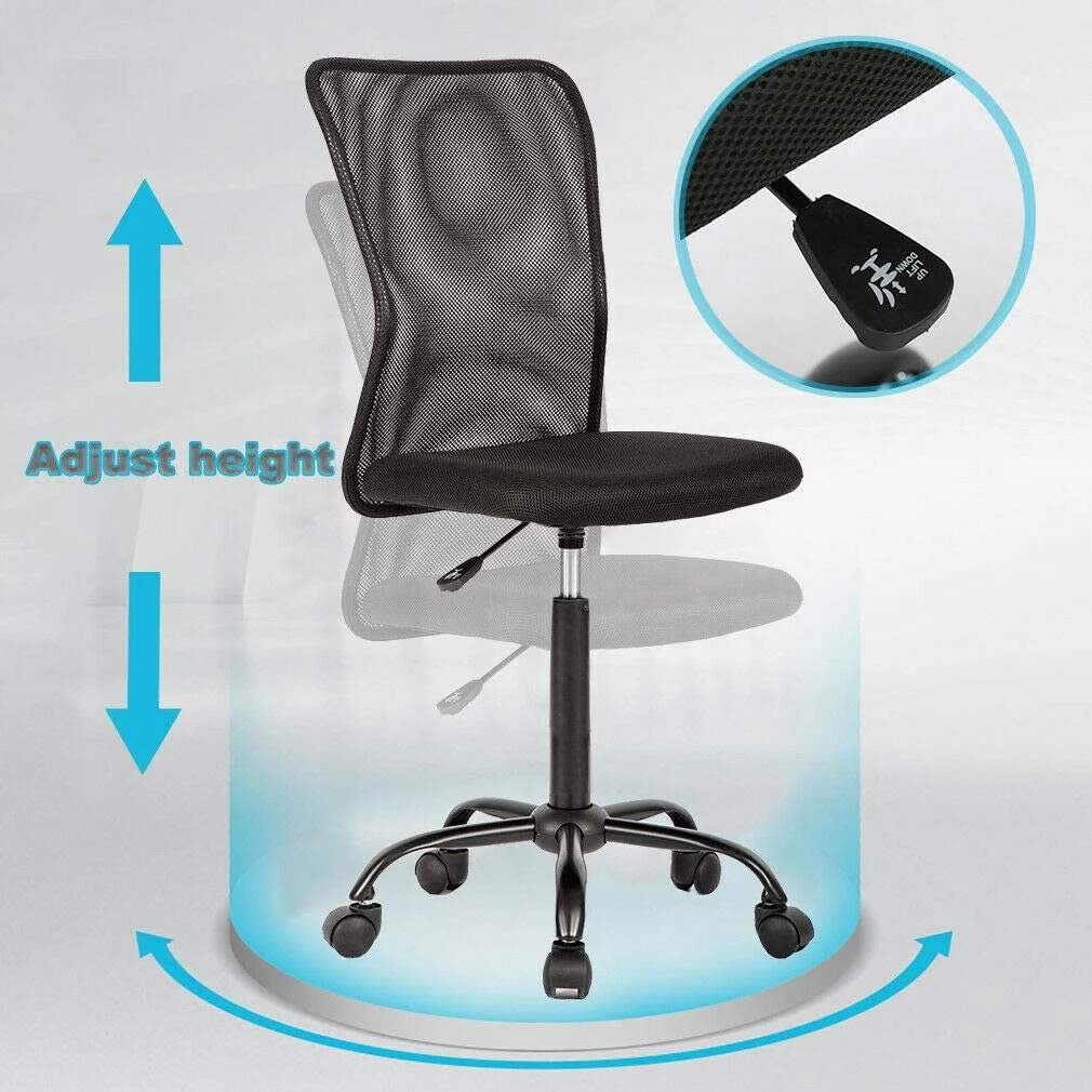 TJUNBOLIFE Black Mesh Office Chair Computer Middle Back Task Swivel Seat ErgonomicChair