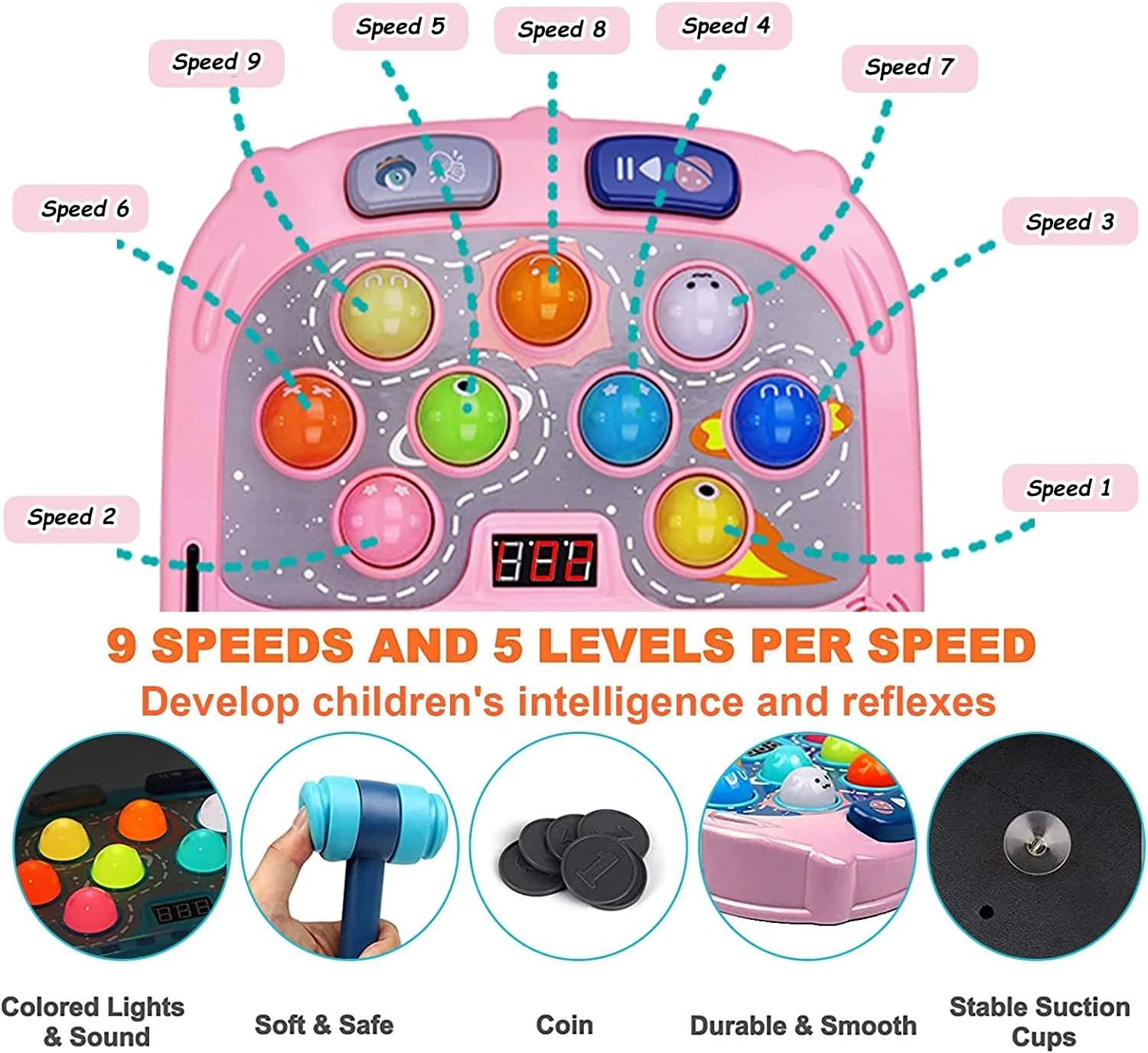 Whack A Mole Game,Toys for 3-12 Year Old Boys and Girls, Whack A Mole Game for Toddlers, Pounding Gifts for 3 4 5 6 7 8+ Kids, Interactive Educational Toys with Sound and Light, PK Mode with 2 Hammers