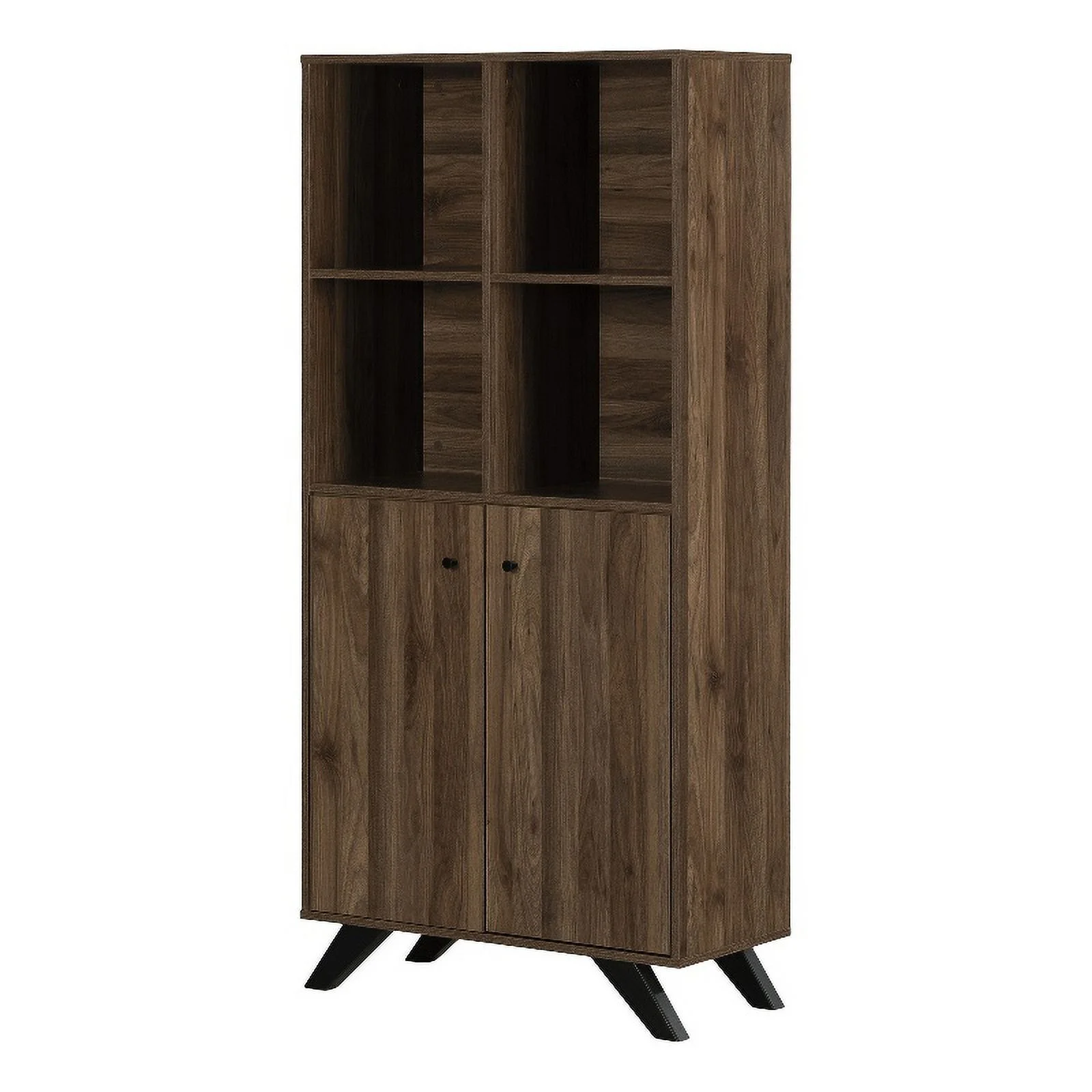 Pemberly Row Contemporary Bookcase with Doors Natural Walnut