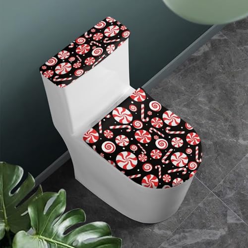 Christmas Bow Bell Toilet Tank Lid Cover and Toilet Seat Lid Cover 2 Pcs Set Toilets Covers with Elastic Cloth Fits Most Toilets Tanks & Lids