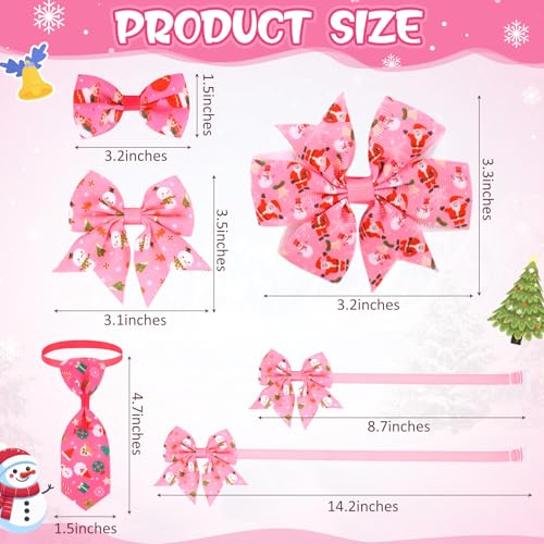 Thinkday 48 Pcs Pink Christmas Dog Bandanas Bow Collars and Ties Set Bulk Santa Xmas Tree Pet Scarf Adjustable Bows Neck Tie and Collars Pet Christmas Outfit for Medium Large Dogs Holiday Costume