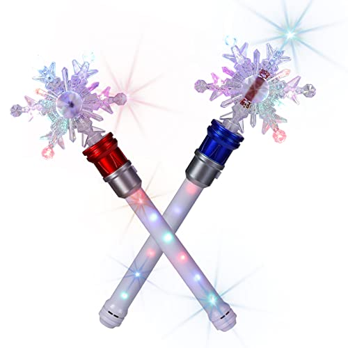 Fleeting Time Light Up Frozen Snowflake Wand- Snowflake Spinning Wands,Magic Wand Rotating Toy for Girls and Boys, Magic Princess Sensory Toys,Christmas & Birthday Gift (Blue Stars)