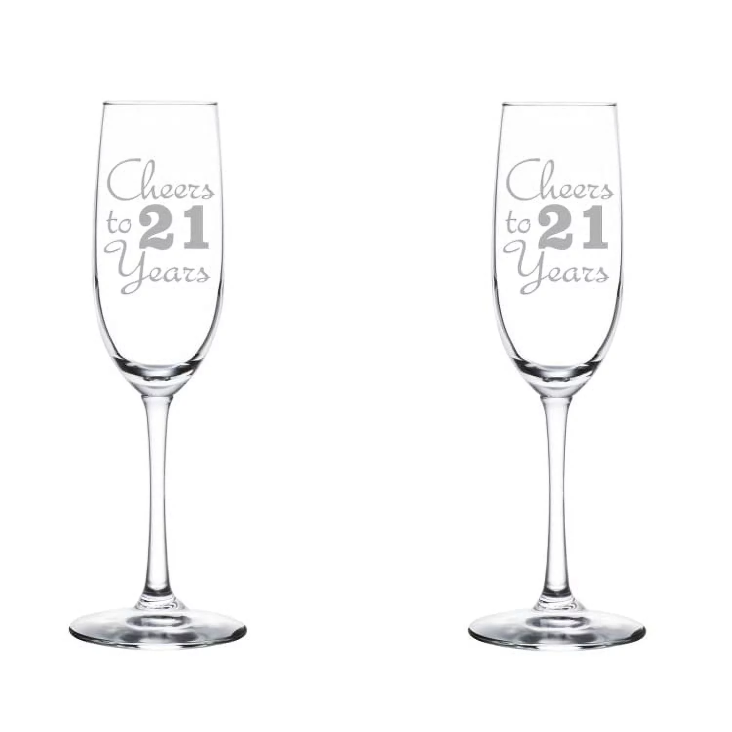 Set of 2 Glass Champagne Flutes Sparkling Wine Glasses Birthday Anniversary Cheers 21 Years (8 oz Stemmed)