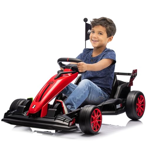 24V Kids Ride on Go Kart, 7.5mph Variable High Speed Drifting Car, 7ah Battery 200W*2 Motors,Length Ajustable Max Load 135lbs, Power Display Racing Toy for for Kids Child 6+,White