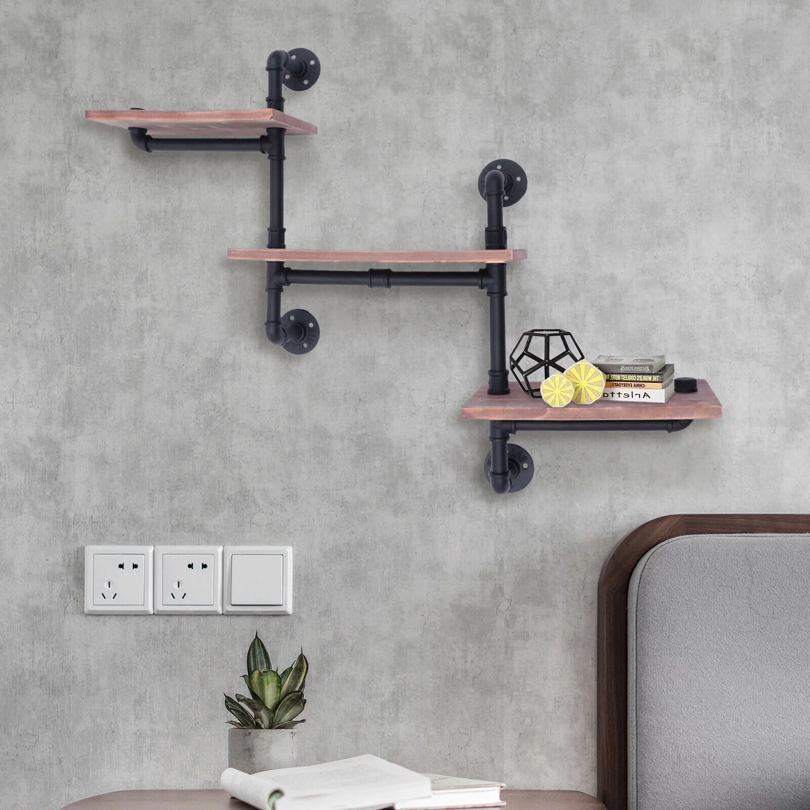 3-Tier Rustic Floating Shelf Wooden Storage Shelf Display Organizer Home Decor