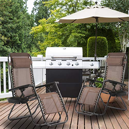 FDW Zero Gravity Lawn Lounge Chairs Set of 2 with Pillow and Cup Holder - Adjustable Reclining Folding Outdoor Chairs for Deck, Beach, Yard