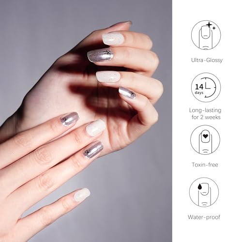 DANNI & TONI Semi Cured Gel Nail Strips Christmas Santa Claus Snowflakes Cat Eye Gel Nail Wraps 28 Stickers | Mistletoe Meow