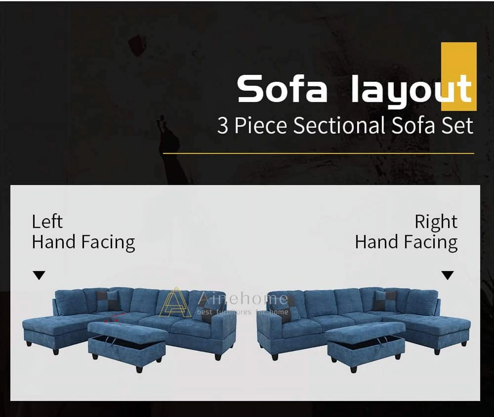 Ainehome Modern Sectional Sofa L-Shape Sectional Fabric Upholstered Couch with Chaise Ottoman Sectional Sleeper Sofa (Right Hand Facing, Lake Blue)