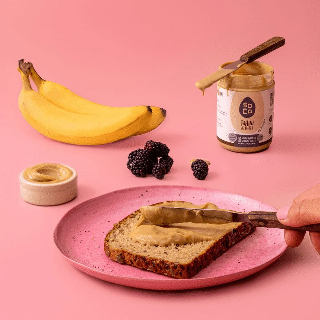 SoCo 1 x Artisanal Tahini Jar 1 x Tahini & Dates Squeeze Packs 1 x Tahini & Pesto Squeeze Packs each (Box of 10) Gluten-Free, Sugar-Free