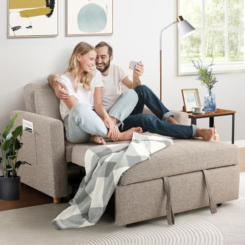 SEJOV 3-in-1 Convertible Sofa Bed, Linen Fabric Sleeper Couch Pull Out Bed, 49