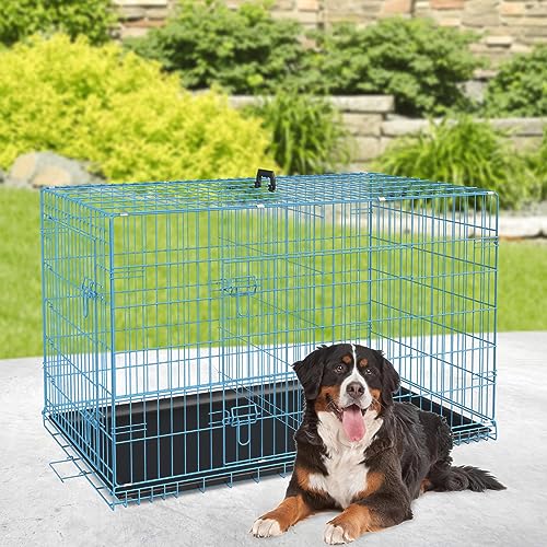 BestPet 42 Inch Dog Crates for Large Dogs Folding Metal Wire Crates Dog Kennels Outdoor and Indoor Pet Dog Cage Crate with Double-Door,Divider Panel, Removable Tray,Black