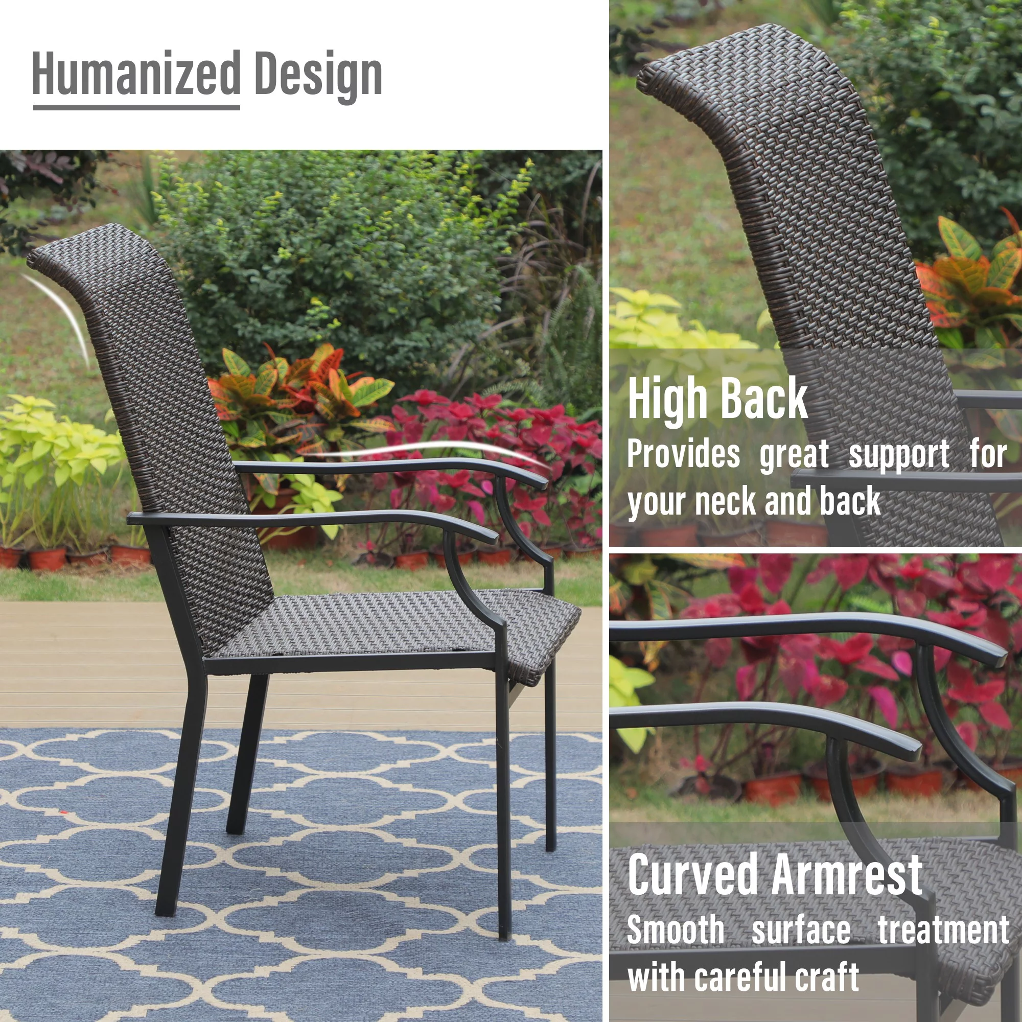 Sophia & William Patio Wicker Rattan Dining Chairs Set of 4, Dark Brown