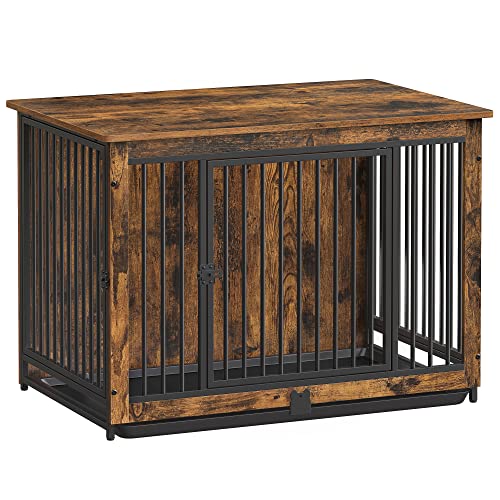 Feandrea Dog Crate Furniture, 38 Inches Dog Kennel for Dogs up to 70 lb, with Removable Tray, Heavy-Duty Dog Cage End Table, Double Doors Dog House, Rustic Brown UPFC013X01