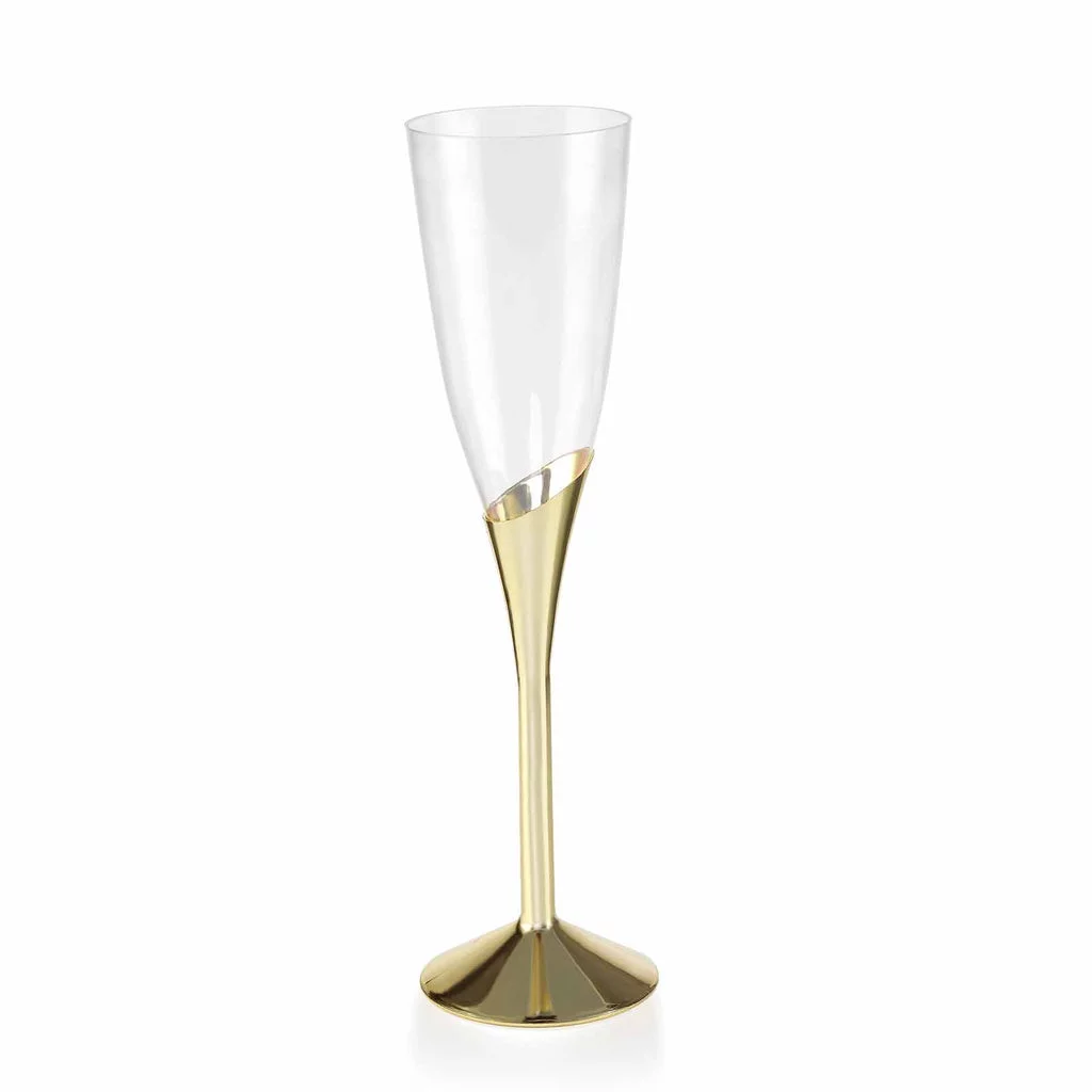 Efavormart 30 Pack | 5 oz | Plastic Champagne Flutes Disposable | Gold | Colored Detachable Base