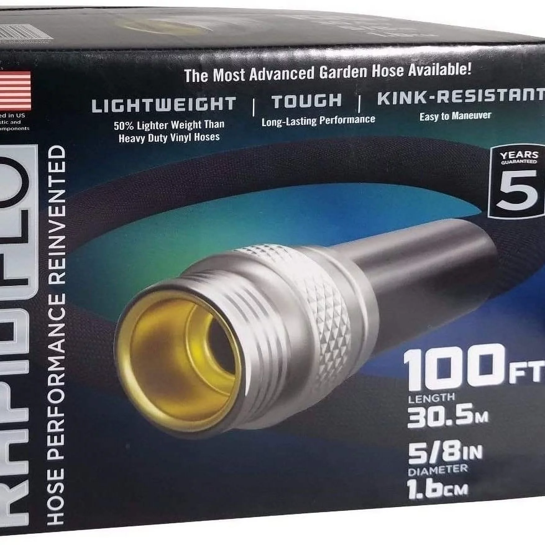 Rapid Flo Light Weight Tough Kink-Resistant Garden Hose 5/8 in 100 ft - NEW