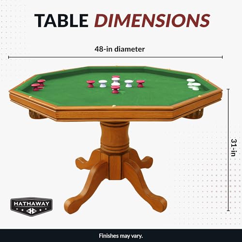 Hathaway Kingston 3 in 1 Octagon Poker Table, Dining & Bumper Pool Table for Game Rooms - Durable Hardwood, Sturdy Legs, Smooth Playfield - Includes Bumper Balls, Cues, Chalk, Brush - Oak