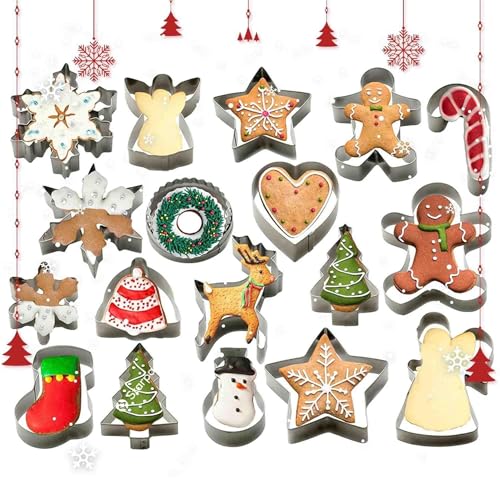 Starpack 'Bake me Happy' Christmas Cookie Cutters Set (18 pcs) - Holiday Cookie Cutters Variety Pack -Cookie Cutter Shapes Gingerbread Man, Star, Snowflake, Tree & Others - Metal Cookie Cutters