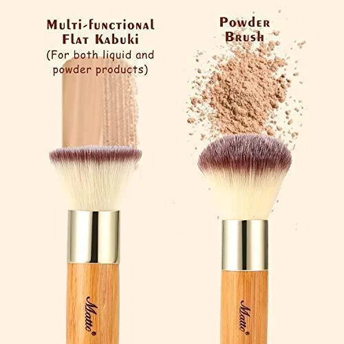 matto bamboo makeup brush set face kabuki 2 pieces - foundation and powder makeup brushes for mineral bb cream