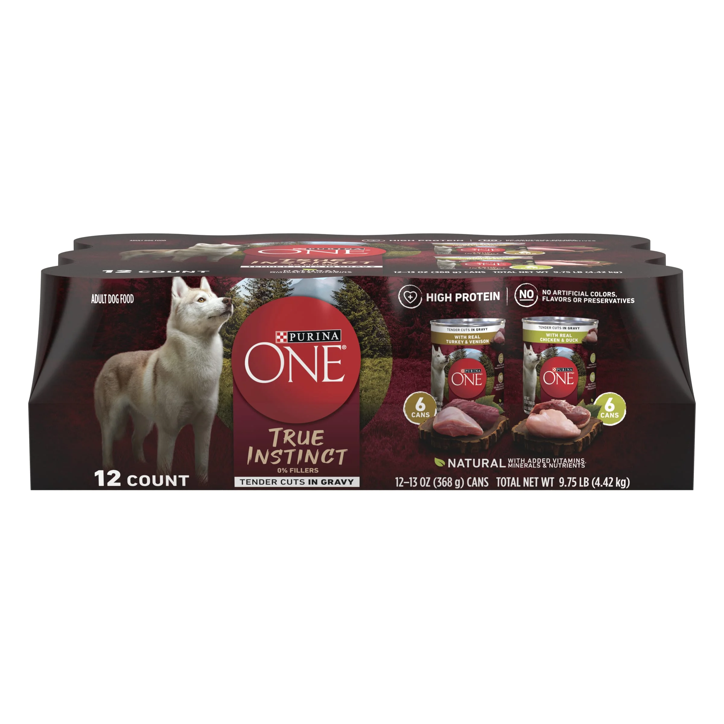 Purina One True Instinct Tender Cuts in Gravy Wet Dog Food for Adult Dogs High Protein Variety Pack, 13 oz Cans (12 Pack)