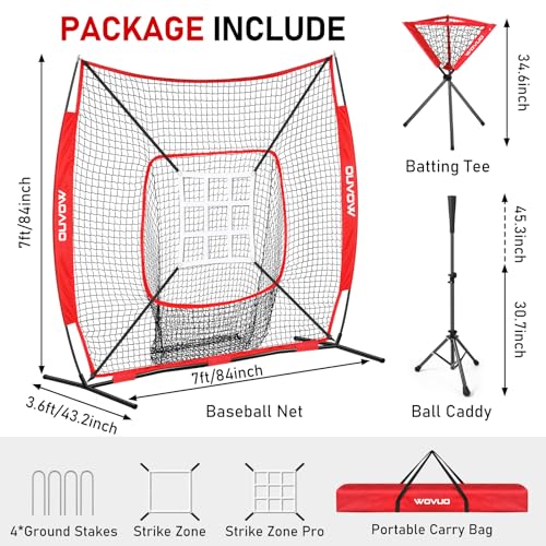 7x7 ft Baseball Net for Batting Pitching Hitting, Softball Pitching Net with Strike Zone, Tee, Ball Caddy, Softball Batting Net Baseball Training Equipment for Kids Adult Youth Sport Practice