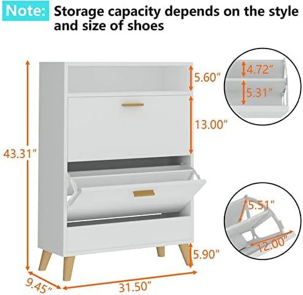 YZboomLife Shoe Rack Cabinet  Free Standing Shoes  Organizer Cabinet with 3 Flip Drawers  Entryway Narrow Shoe Rack  with Doors for Entryway