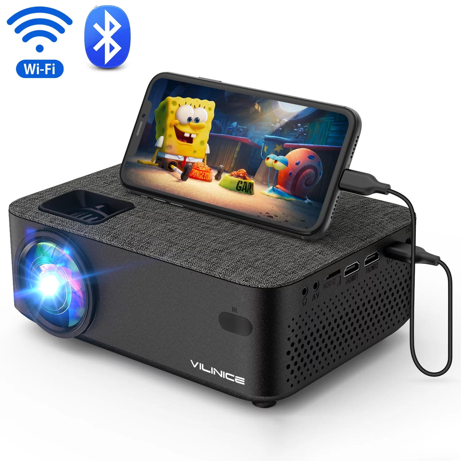 VILINICE Mini WiFi Projector, HD 1080P and 240" LCD Display, with Bluetooth for Home Cinema & Outdoor Movie