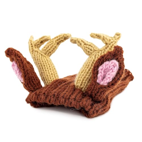 Zoo Snoods Reindeer Costume - Knit Deer Antler Crochet Snood Wrap for Pets, Neck Ear Cover Protection, Halloween Christmas (Large)