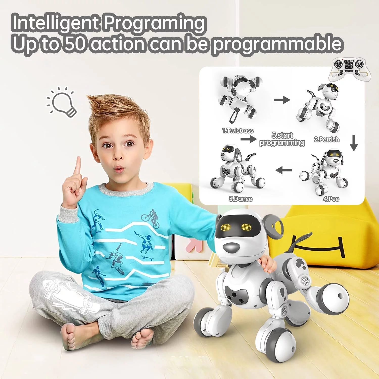 Remote Control Robot Dog Toy with Touch Function and Programmable,Smart Interactive Stunt Robot Dog Toy