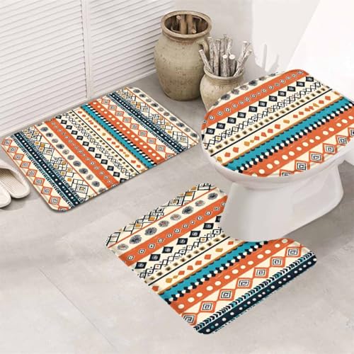 Christmas Bathroom Rugs and Mats Sets, 3 Piece Red Christmas Balls Snowflake Sparkle Snow Red Bathroom Sets, Xmas Rug Toilet Seat Lid Cover Non Slip Mat Xmas Decor for Tub Shower, Large Size